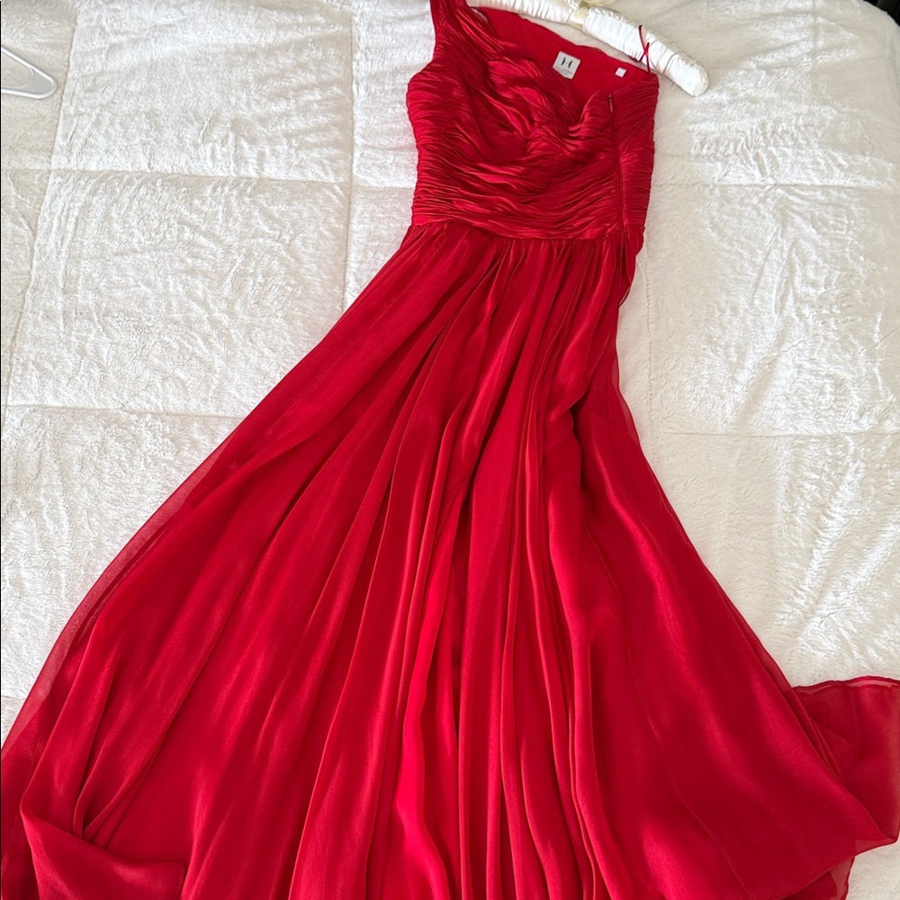 Halston Heritage Vibrant Red One-Shoulder Dress